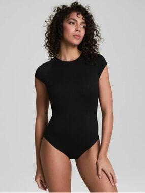 SPANX Black Cap-Sleeve One-Piece Swim